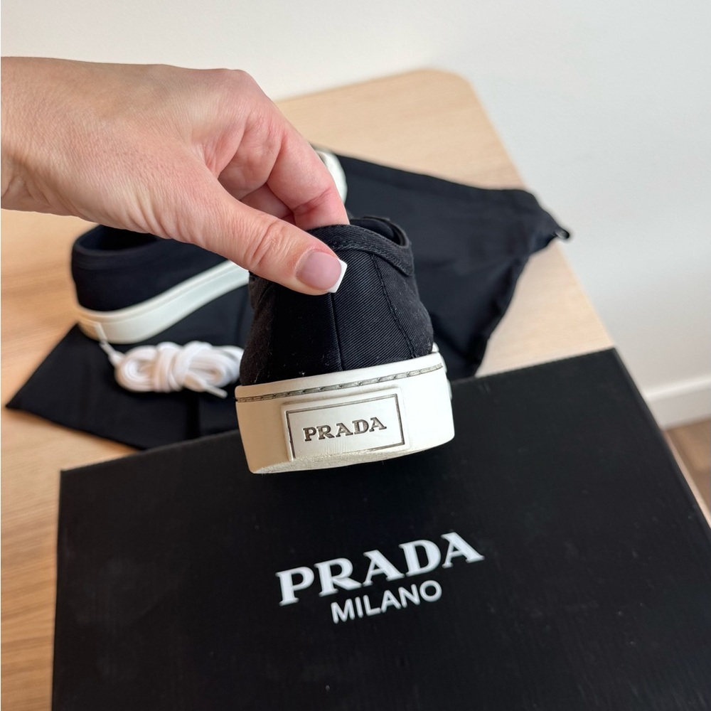 Prada Black Canvas Sneakers with White Sole - Picture 8 of 9